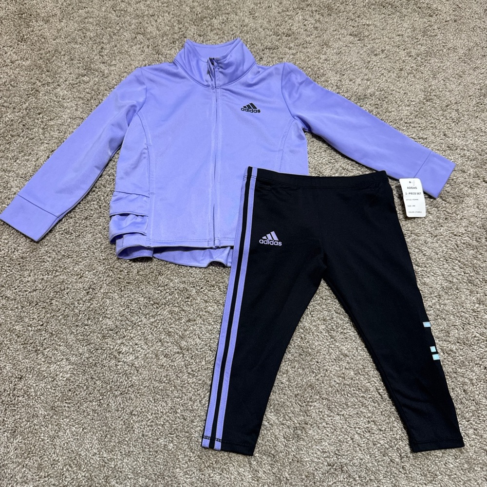 24 Month’s Girl’s Adidas Baby Girl Zip Up Jacket & Leggings Outfit Purple NWT